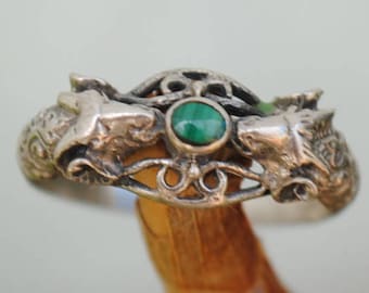 Ram ring, malachiet ring, vintage ring, zilveren damesring, edelsteenring, malachiet herenring, herenring, 925 zilveren ring