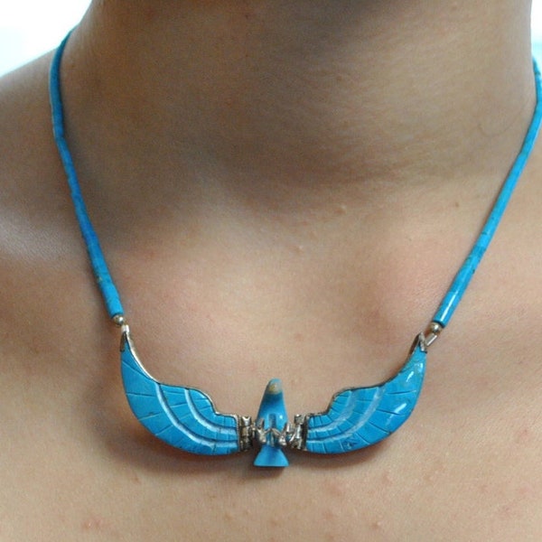 Collier aigle turquoise amérindienne et argent 925 6.5 cm