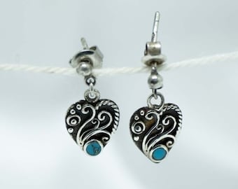 Boucles d'oreilles coeur, Boucles d'oreilles coeur vintage, Boucles d'oreilles argent vintage, Boucles d'oreilles en forme de coeur