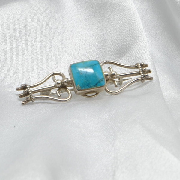 Broche turquoise et argent 925, bijoux vintage