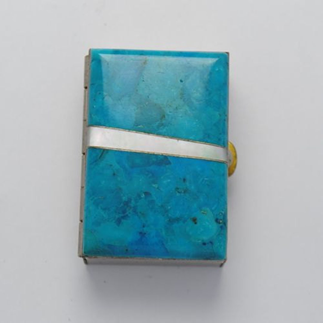 Pill Box, Vintage Pill Box, Turquoise Vintage Pill Box, Mother of Pearl