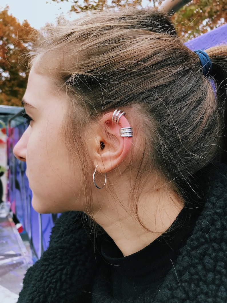 Boucles d'oreilles manchette cartilage , bijoux d'oreille en argent, bague d'oreille en argent image 10