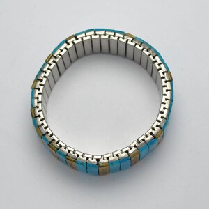 Bracciale Vintage Anni '80 Elasticizzato - Pietra Turchese Naturale 18mm, Acciaio Inox, Unisex