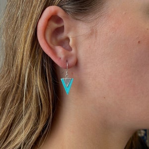 Pendientes naturales de turquesa y plata, pendientes vintage, turquesa real, pendientes triangulares imagen 3