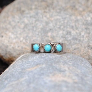 Natuurlijke turquoise en zilveren ring, turquoise en zilveren zuni ring voor dames, turquoise damesring, turquoise sieraden