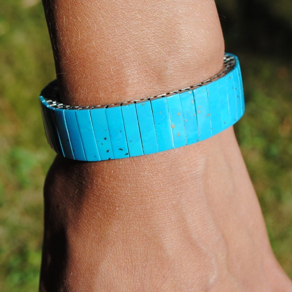 Bracelet extensible turquoise reconstituée - bracelet femme - bracelet bohème - bracelet turquoise - bracelet été - bracelet extensible