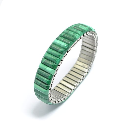 Bracelet malachite, bracelet extensible, bracelet vintage, bijoux malachite, bijoux vintage, bracelet pierre verte