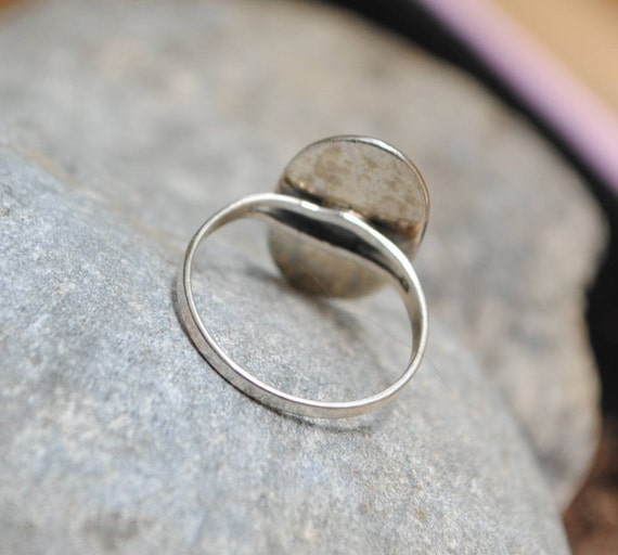 Bague Ancienne En Argent Massif Avec Turquoise - Style Floral XIXème Siècle - Taille 54.5
