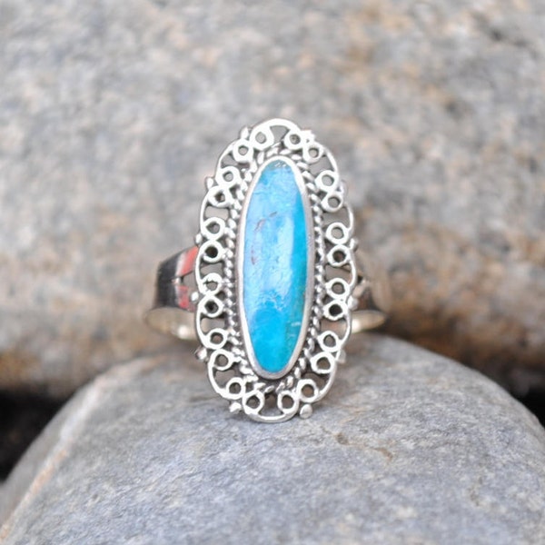 Bague Turquoise Amérindienne Vintage pour Femme - Pierre Naturelle Unique des Années 1980