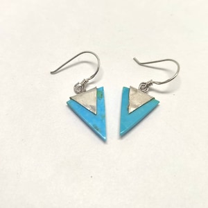 Pendientes naturales de turquesa y plata, pendientes vintage, turquesa real, pendientes triangulares imagen 1