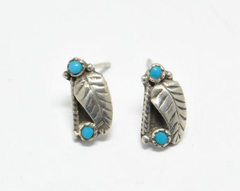 Small earrings turquoise vintage leaf motif and sterling silver
