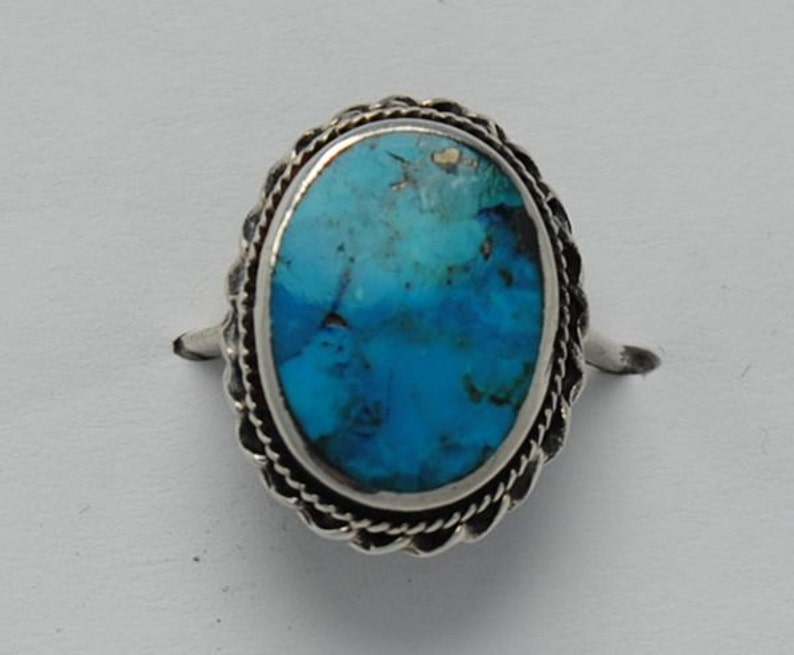 Bague Turquoise Réglable Style Vintage - Argent Et Bleu - Matière Alliage Et Résine - Neuf Sans Emballage