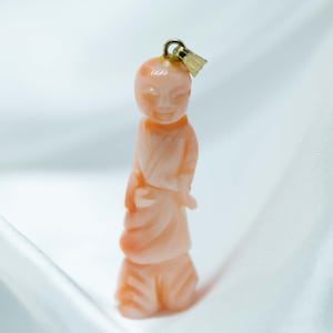 Red coral statue, Hand-carved coral figurine, pink coral stone China Sea, red coral statuette
