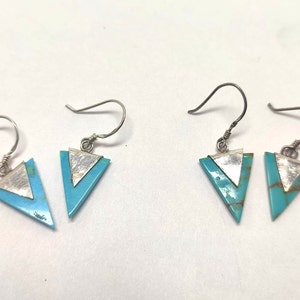 Pendientes naturales de turquesa y plata, pendientes vintage, turquesa real, pendientes triangulares imagen 4