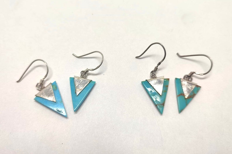 Pendientes naturales de turquesa y plata, pendientes vintage, turquesa real, pendientes triangulares imagen 4