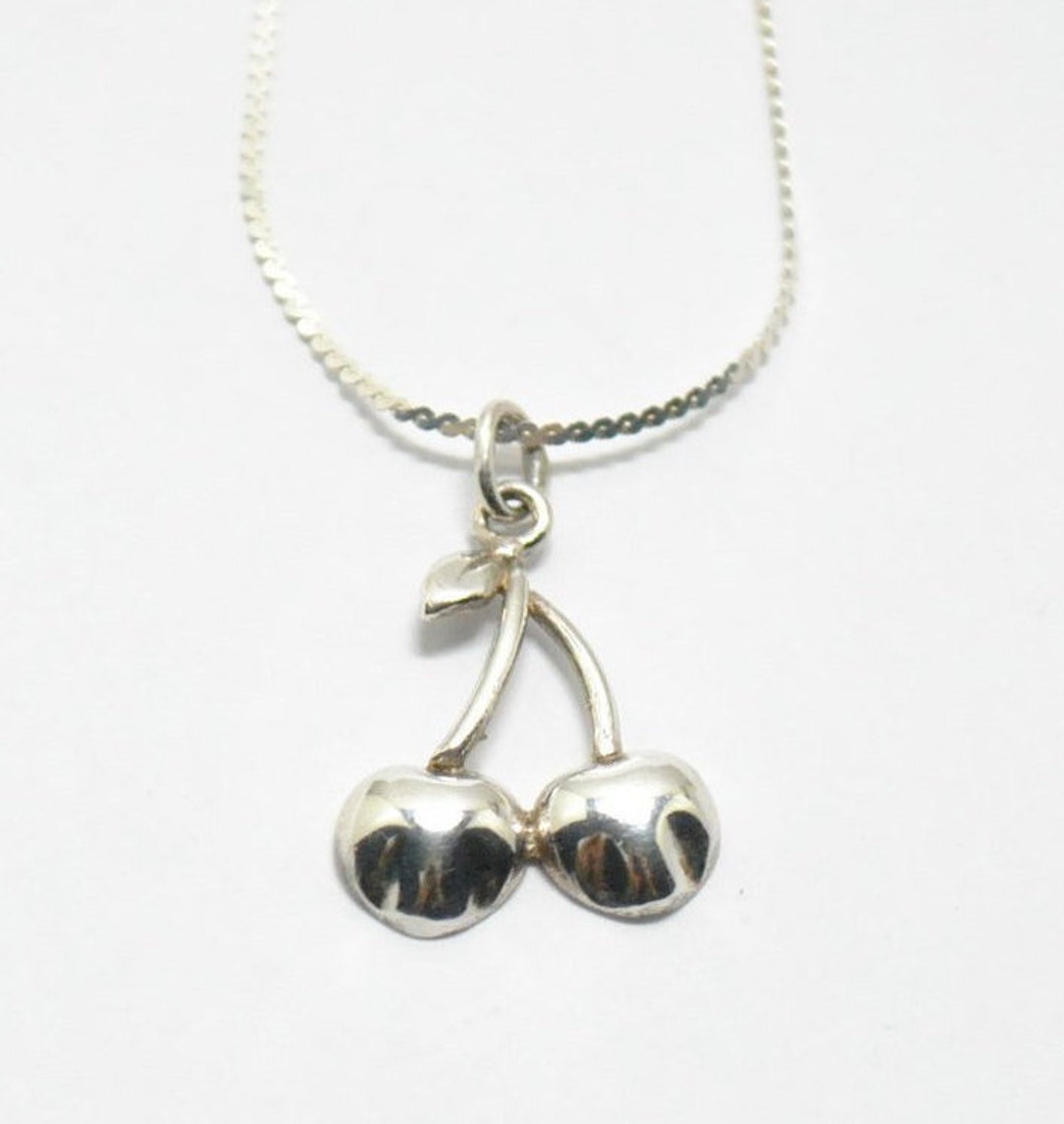 Silver Cherry Pendant Necklace Etsy