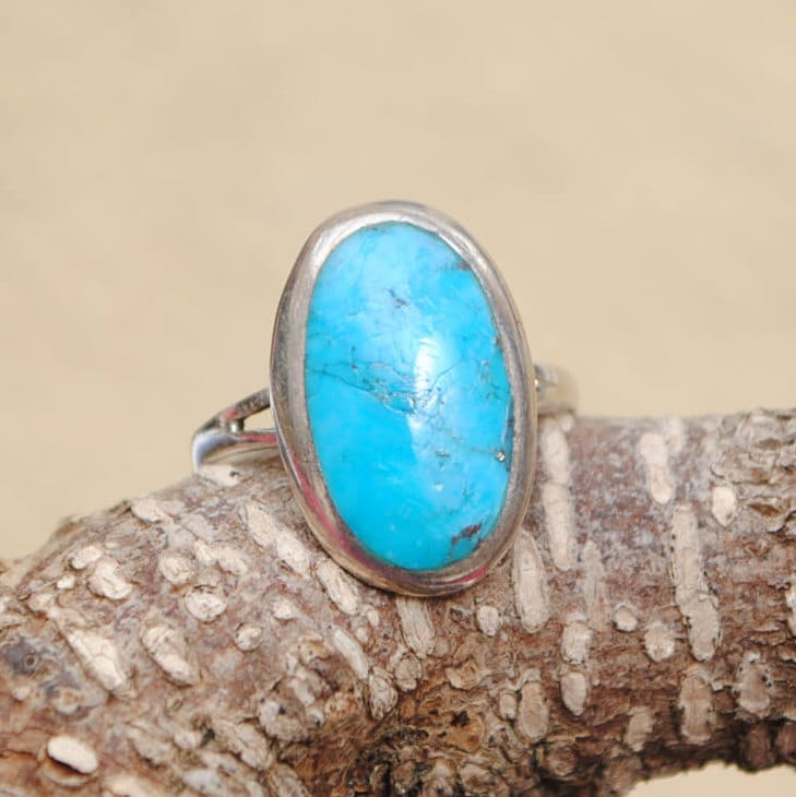 Bague Vintage Turquoise Ovale Gravée - Style Bohème Tibétain, Neuf Avec étiquettes