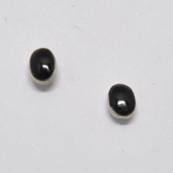 Boucles d'oreilles onyx noir, puces argent massif, puces d'oreilles ovales, puces simples, puces noires, boucles en pierre