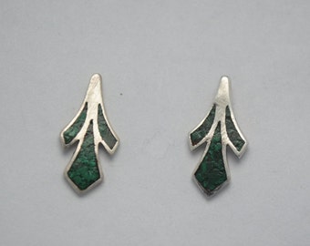 Petites boucles d'oreilles malachite - Boucles d'oreilles vintage - petites boucles - Boucles d'oreilles argent