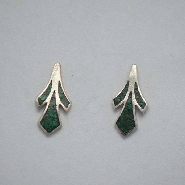 Malachite and silver earrings small and vintage