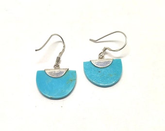 Boucles d'oreilles en turquoise naturelle demi-cercle pendantes vintage