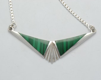 Collier malachite - collier argent - collier géométrique - collier vintage - collier - collier vert