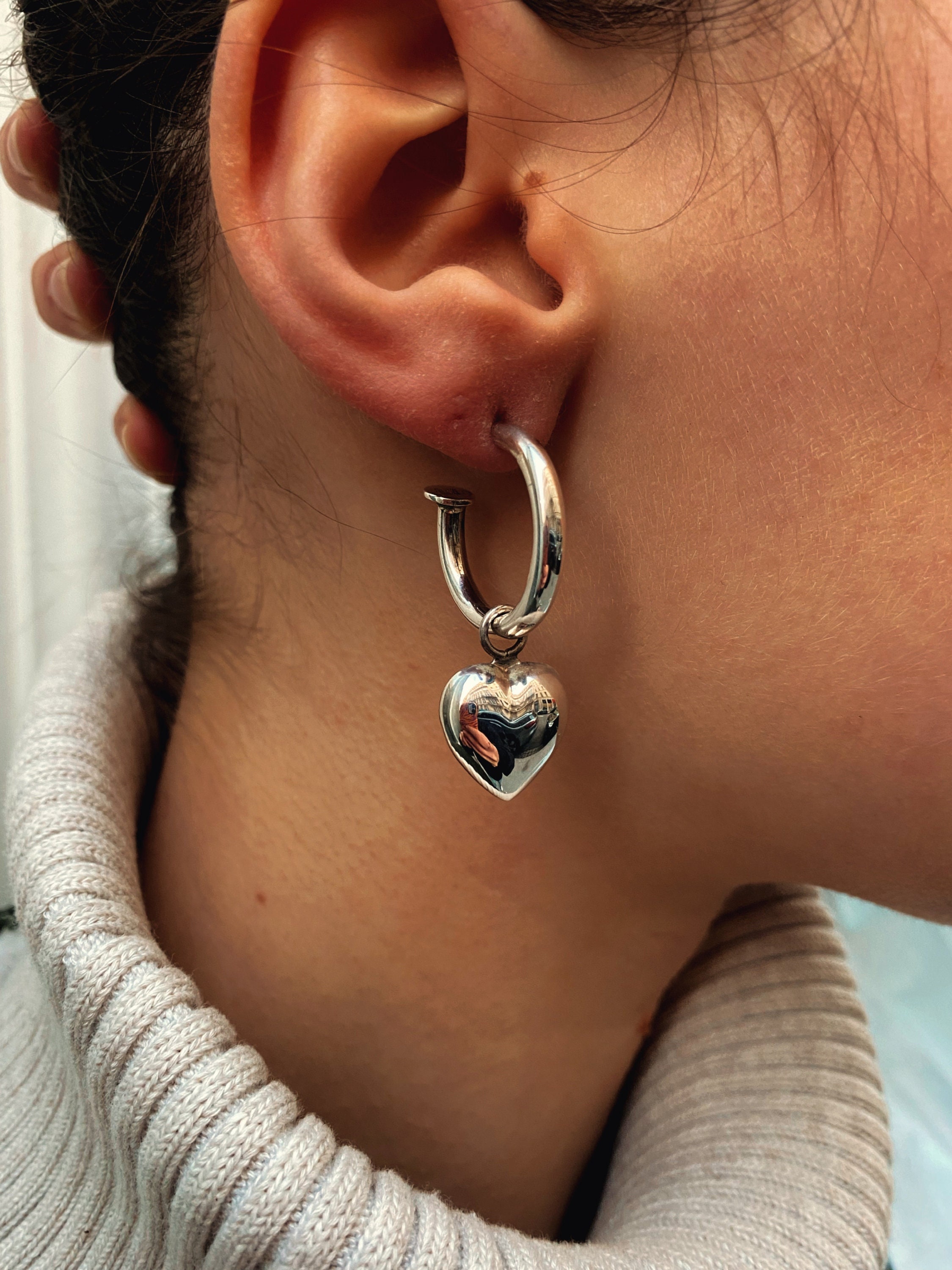 Heart Hoop Earings - Etsy