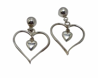 Vintage heart-shaped hoop earrings in 925 silver
