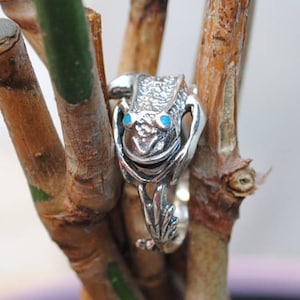 Frog silver ring and turquoise, vintage frog rings, toad ring, toad silver ring, animal rings, animals rings, vintage animal ring