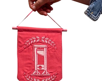 Guillotine-Laurel-Embroidered-Linen-Wall Hanging-Home Decor-Two Color Options