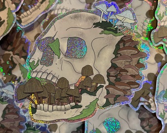 Mushroom Skull-Holographic-Sticker