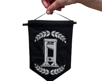 Guillotine-Laurel-Silver Embroidered-Black Linen-Wall Hanging-Home Decor