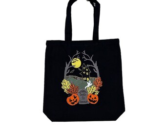 Death To Summer-Halloween-Fully lined-Machine Embroidered-Black Canvas-Tote Bag