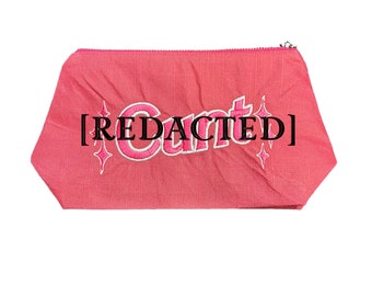 CVNT-Pink-Embroidered-Fully Lined-Zip Top-Stash Bag-Makeup Bag