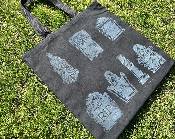 Headstone-Taphophile-Hand Printed Linocut-Tote Bag