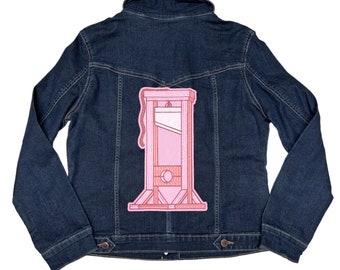 Pink Guillotine-Back Patch-Machine Embroidered-Eat The Rich- Iron on- Sew On Patch