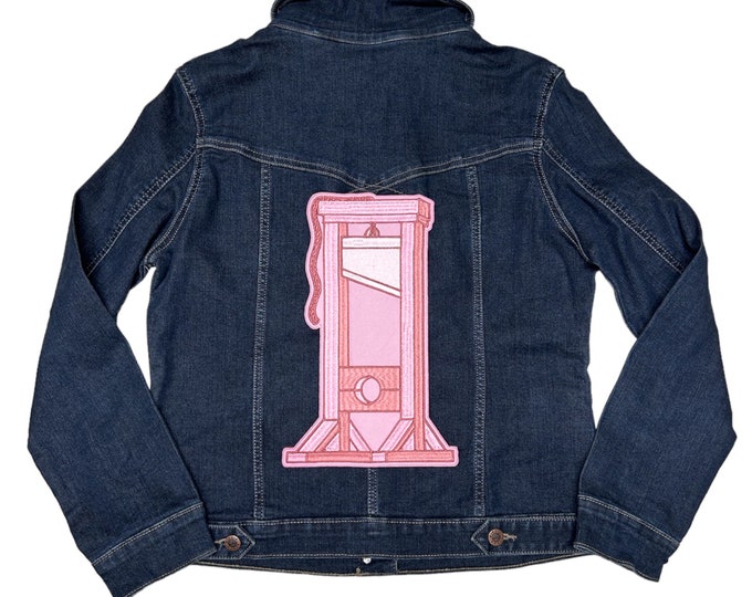 Featured listing image: Pink Guillotine-Back Patch-Machine Embroidered-Eat The Rich- Iron on- Sew On Patch