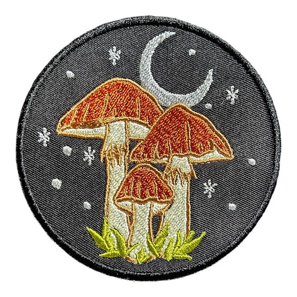 Mushroom-Moon-Machine Embroidered-Iron On-Sew On Patch