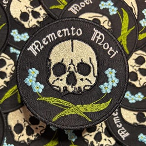 Memento Mori-Skull-Forget Me Nots-Floral-Embroidered-Iron On Patch