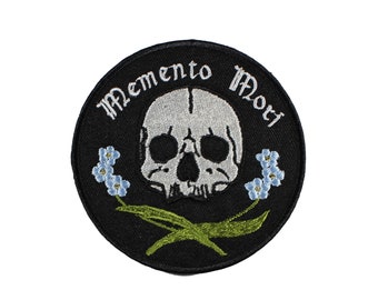Memento Mori-Skull-Forget Me Nots-Floral-Embroidered-Iron On Patch
