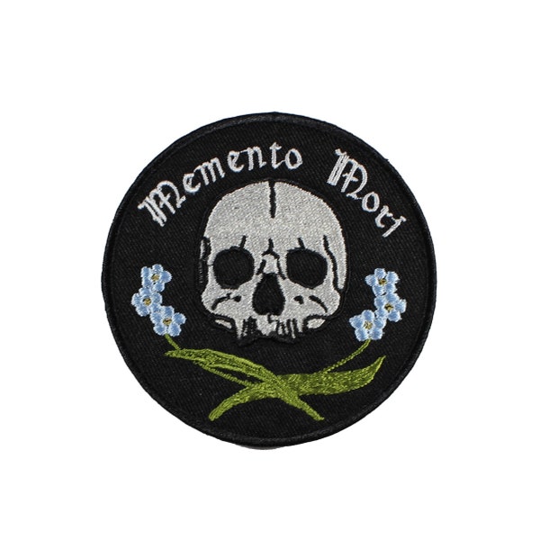 Memento Mori-Skull-Forget Me Nots-Floral-Embroidered-Iron On Patch