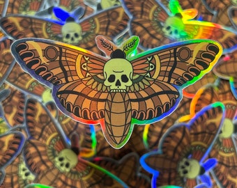 Holographic-Deaths Head Moth-Tattoo Inspired-Sticker