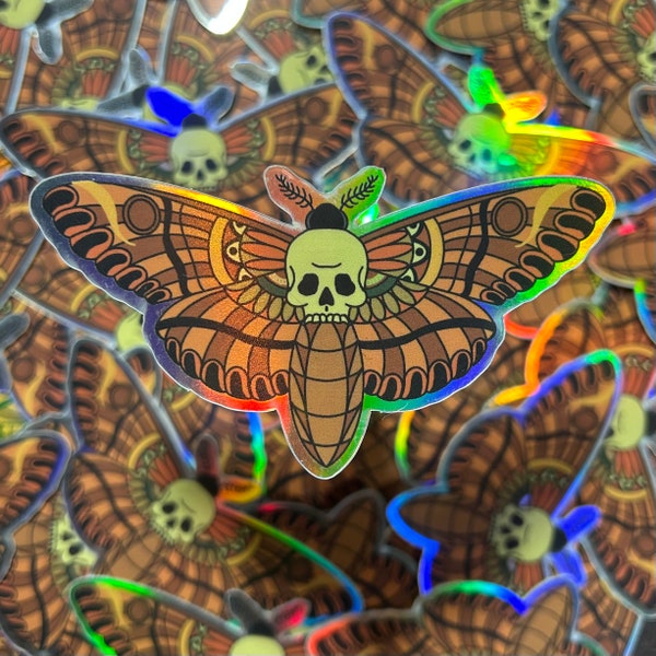 Holographic-Deaths Head Moth-Tattoo Inspired-Sticker