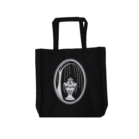 Willow and Urn-Cemetery Art-Embroidered-Fully Lined-Large-Canvas-Gusseted Tote Bag