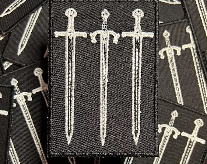 Broad Sword Trio-Black and White-Machine Embroidered-Iron On-Sew On Patch