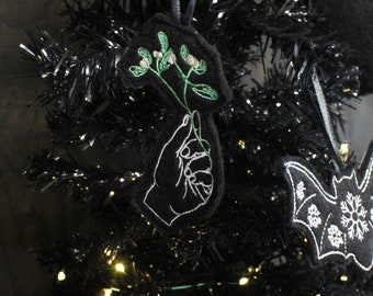 Mistletoe-Hand-Black-White-Black Felt-Holiday Ornament