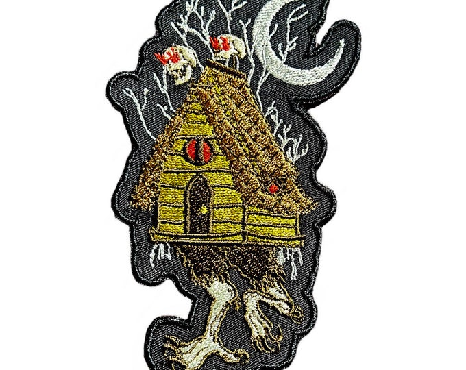 Featured listing image: Baba Yaga Hut-Folklore-Embroidered-Iron On-Sew On Patch