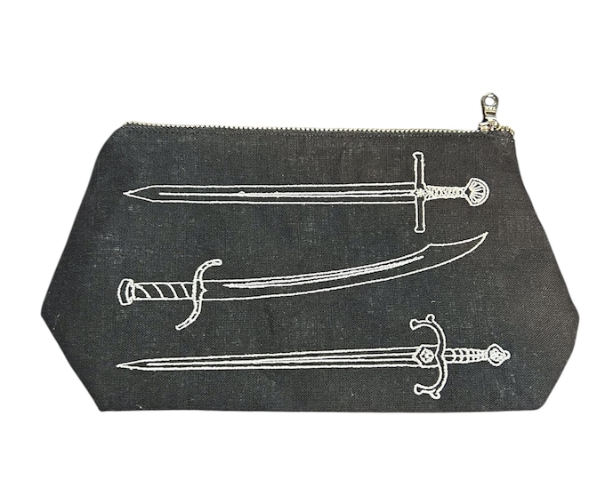 Battle Swords-Stash Bag-Embroidered Bag-Travel Bag-Zipper Top Bag