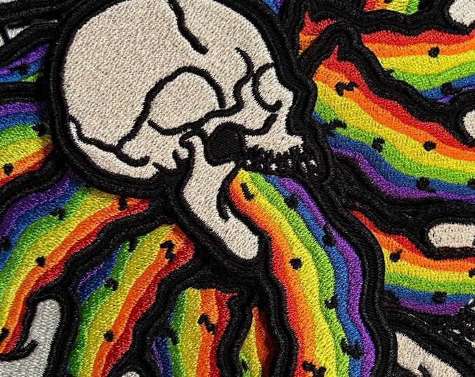 Pride Skull-Rainbow-Machine Embroidered-Iron On-Sew On Patch