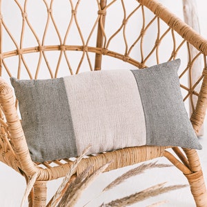 Farmhouse Throw Pillow Cover, Decorative Pillows for Bed, Minimalist Handmade Pillow Case, Patchwork Linen Pillowcase with Zipper